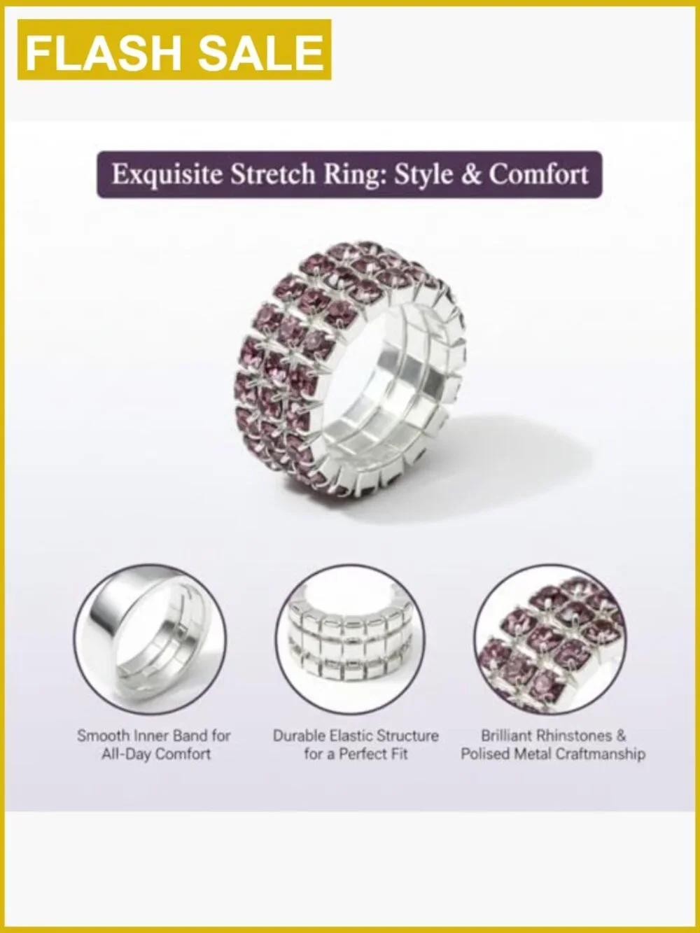 Stretch Rhinestone Stacking Ring Set - Sparkly Crystal Jewelry